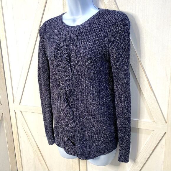 Talbots Cable Knit Twist Front Sweater In Marbled Gray Size Small Petite - Picture 3 of 14